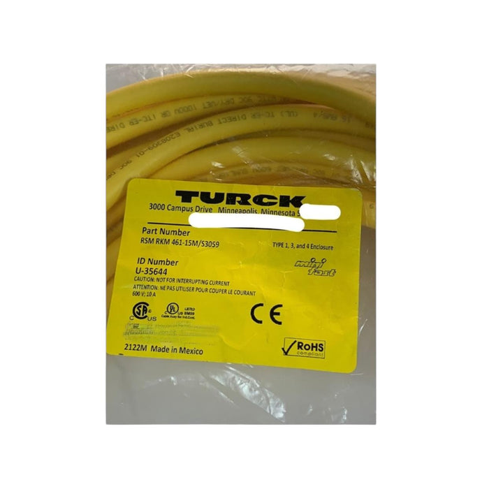 Turck Rsm Rkm 461-15m/s3059 cable de extensión industrial