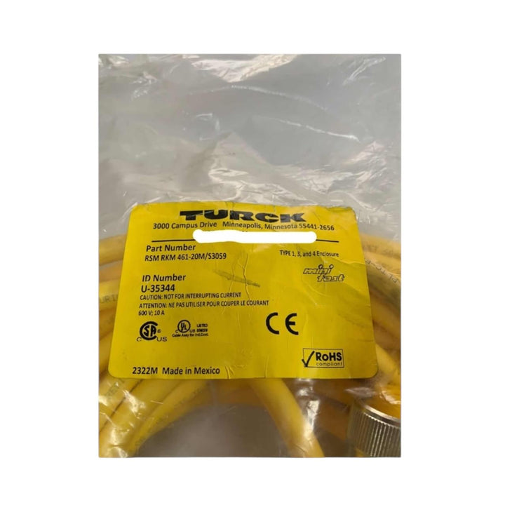 Turck Rsm Rkm 461-20m/s3059 cable de extensión industrial