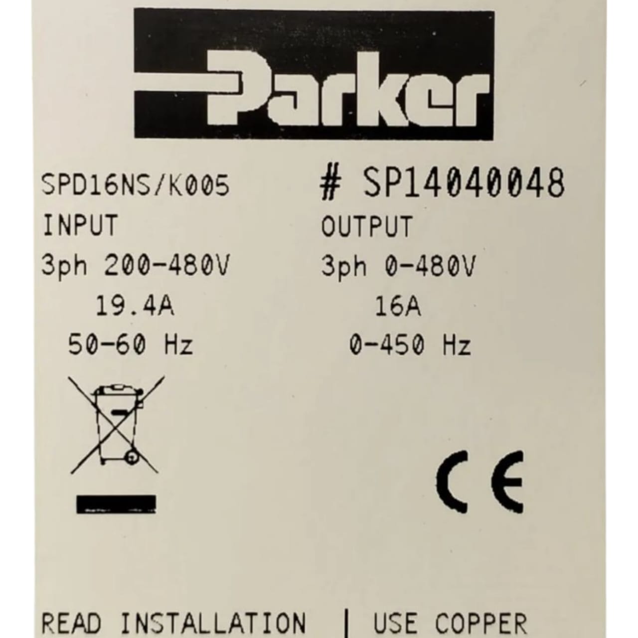 Parker Spd16ns/k005 SERVODRIVE
