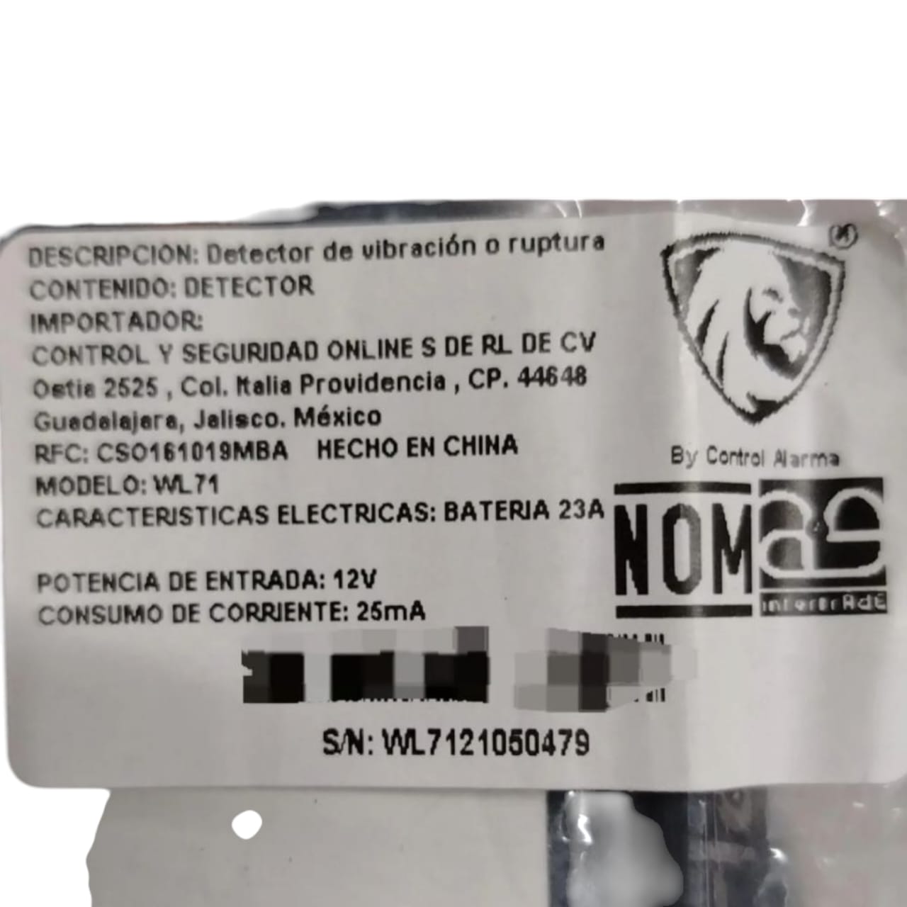 Sensor Inalambrico De Vibracion O Roptura De Vidrios Wl71
