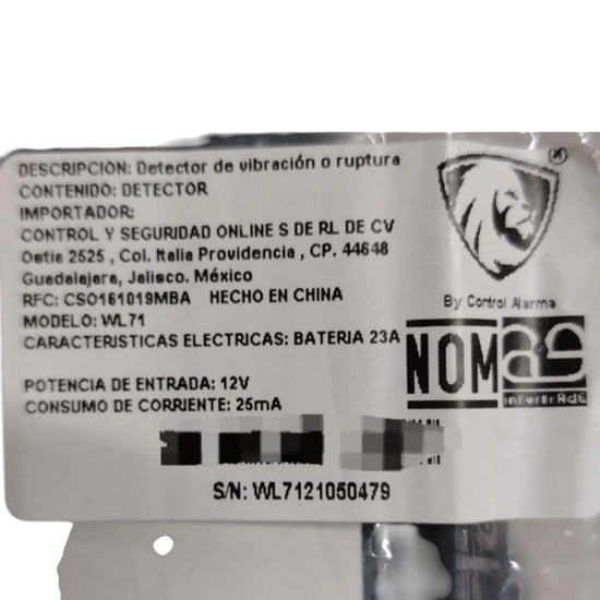 Sensor Inalambrico De Vibracion O Roptura De Vidrios Wl71