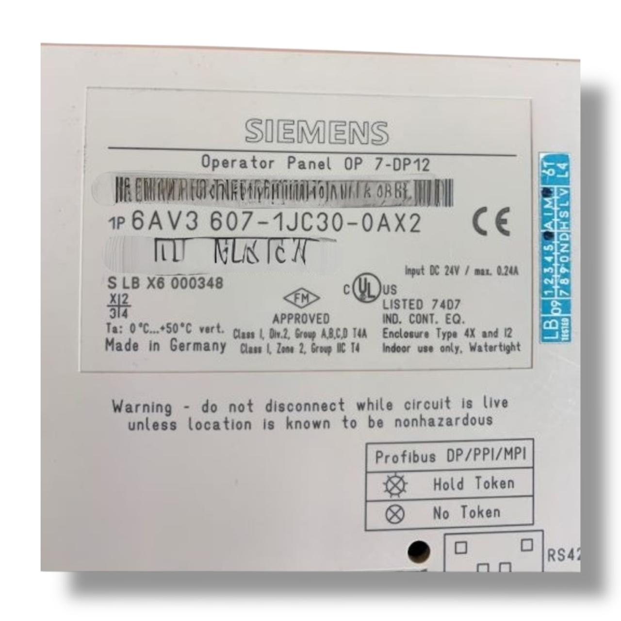 SIEMENS  6AV3607-1JC30-0AX2 PANEL DE OPERADOR