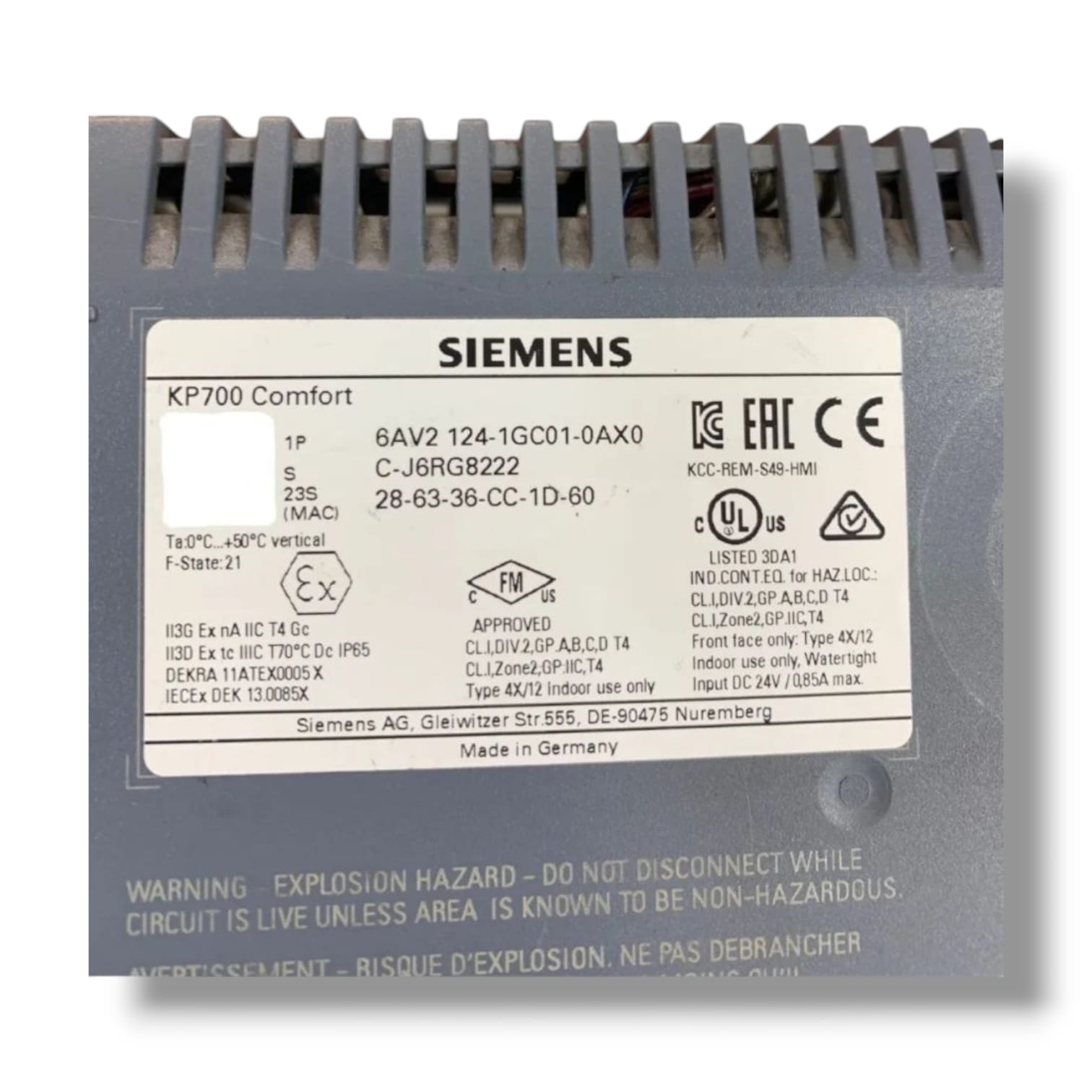 SIEMENS 6AV2124-1GC01-0AX0 PANEL OPERADOR