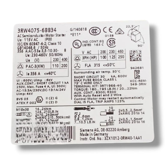 SIEMENS 3RW4075-6BB34 ARRANCADOR SUAVE DE LA SERIE SIRUS