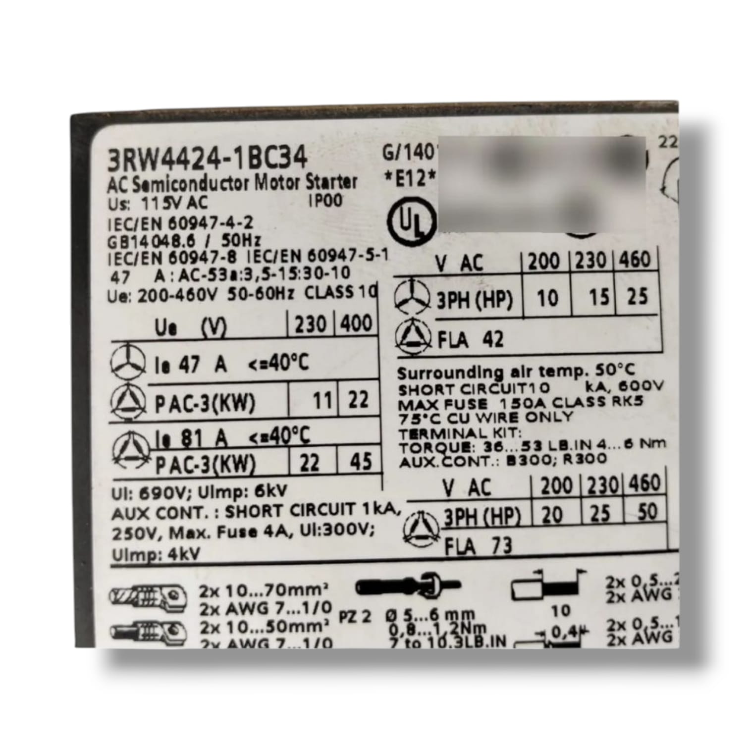 SIEMENS 3RW4424-1BC34 ARRANCADOR SUAVE TRIFASICO