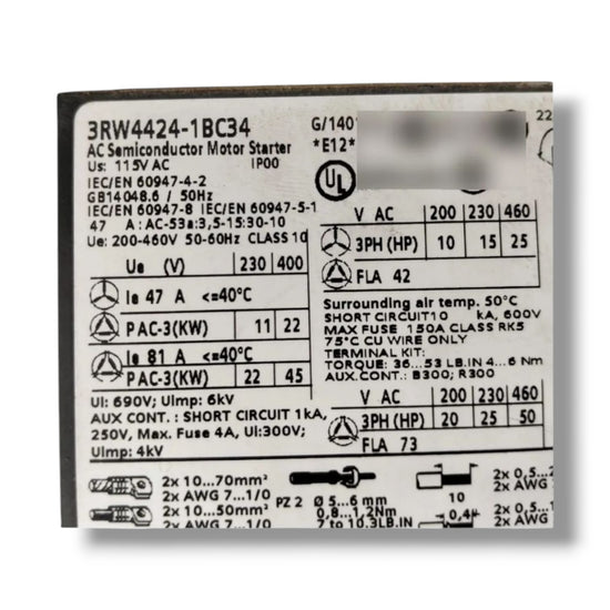 SIEMENS 3RW4424-1BC34 ARRANCADOR SUAVE TRIFASICO