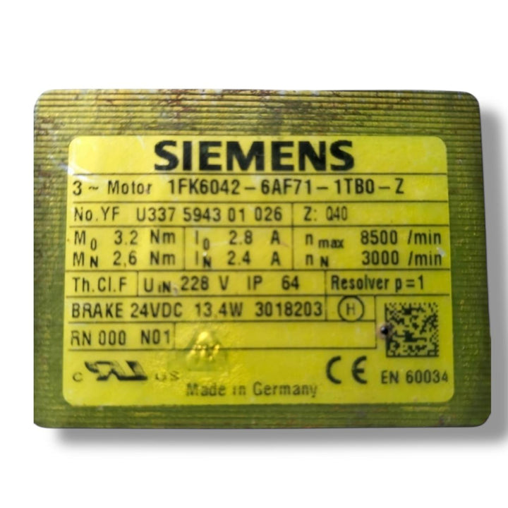 SIEMENS 1FK6042-6AF71-1TB0-Z MOTOR SIN ESCOBILLAS