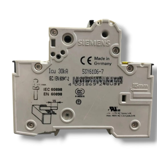 Siemens 5sy6106-7 Mcb C6 Con 5st3010 INTERRUPTOR AUTOMATICO CON DETALLE