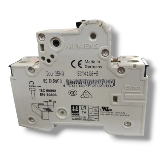 SIEMENS 5SY4106-8 MCB CON 5ST3010 INTERRUPTOR AUTOMATICO CON DETALLE
