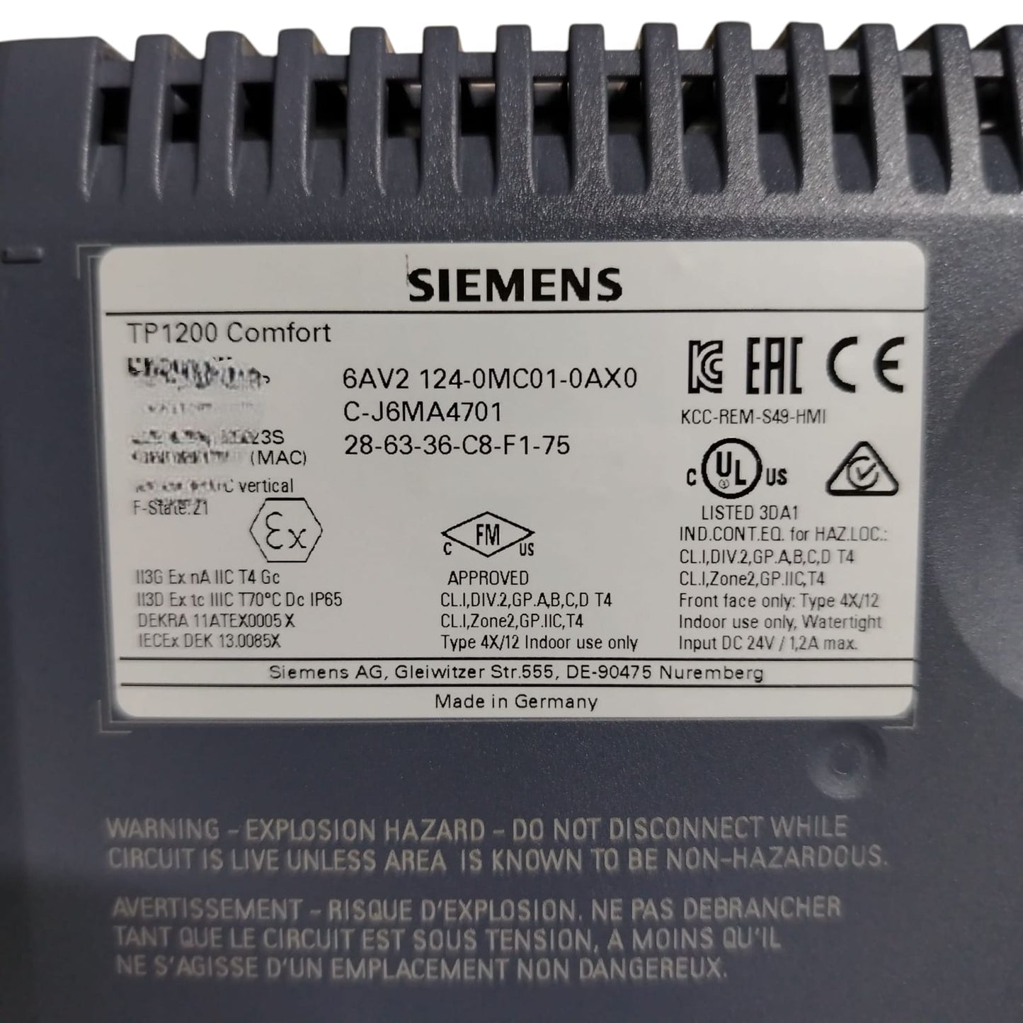Siemens 6av2 124-0mc01-0ax0 SIMATIC HMI