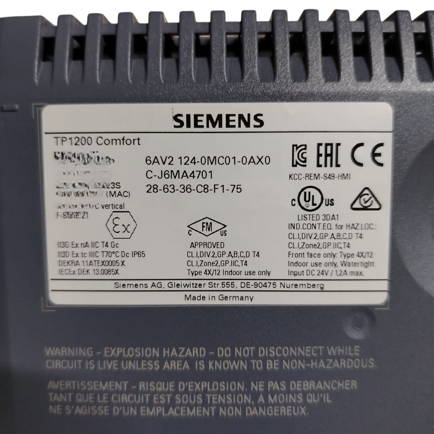 Siemens 6av2 124-0mc01-0ax0 SIMATIC HMI