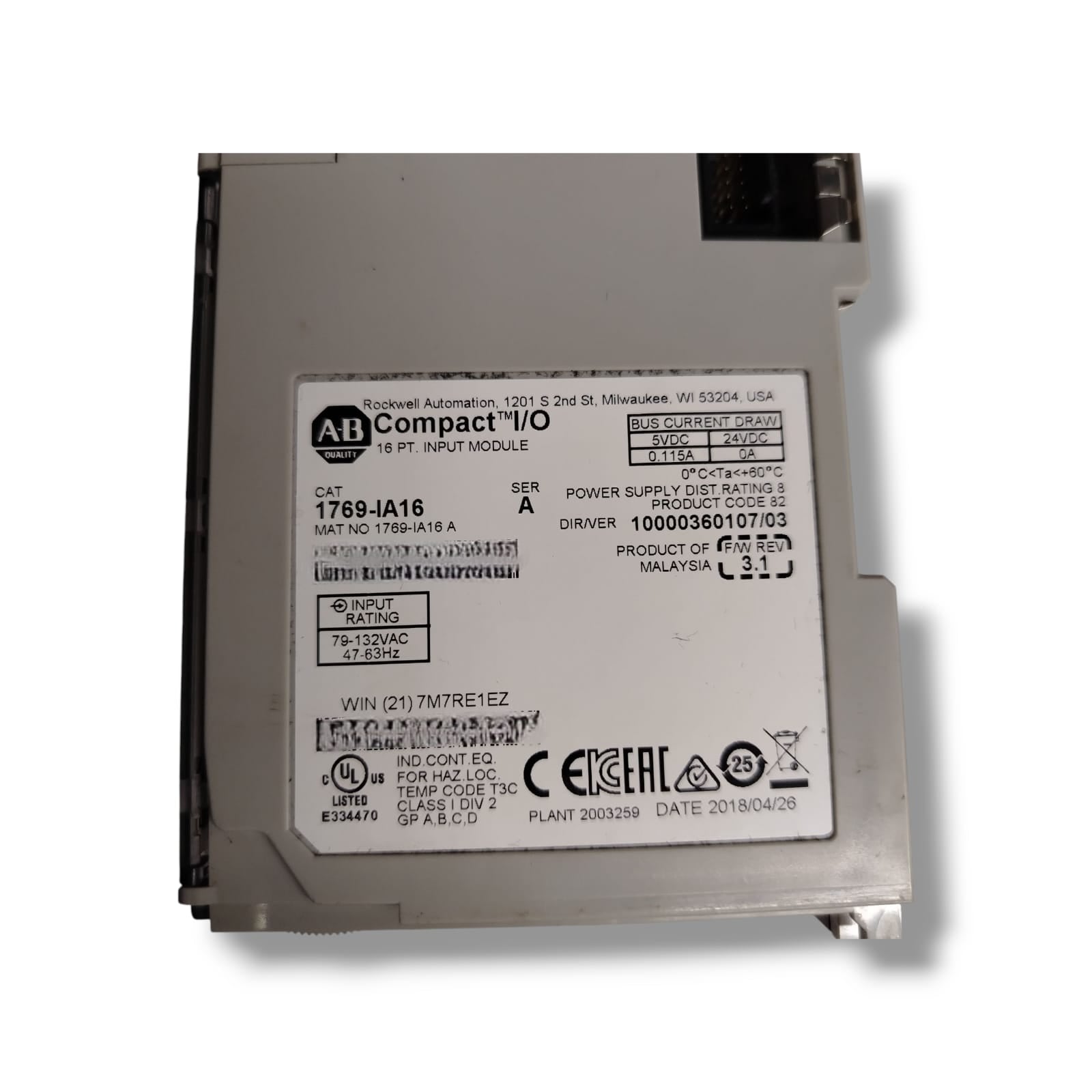 ALLEN BRADLEY 1769-IA16 SER A Módulo de Entrada