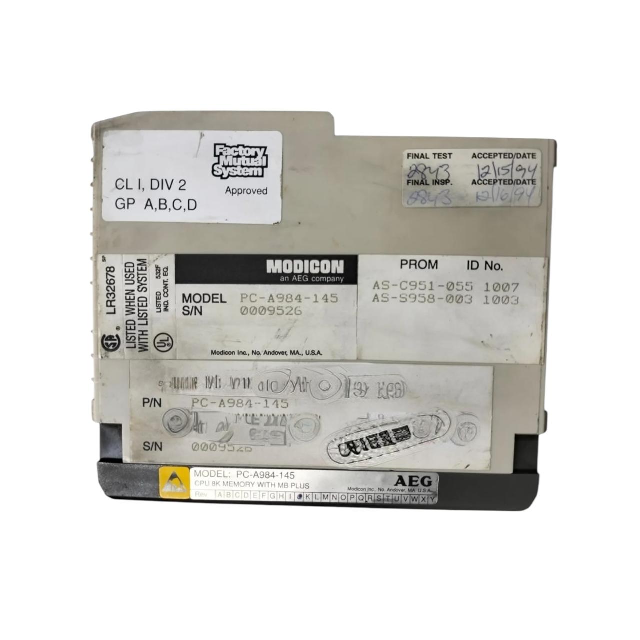 Modicon Pc-a984-145 módulo CPU Con Detalle
