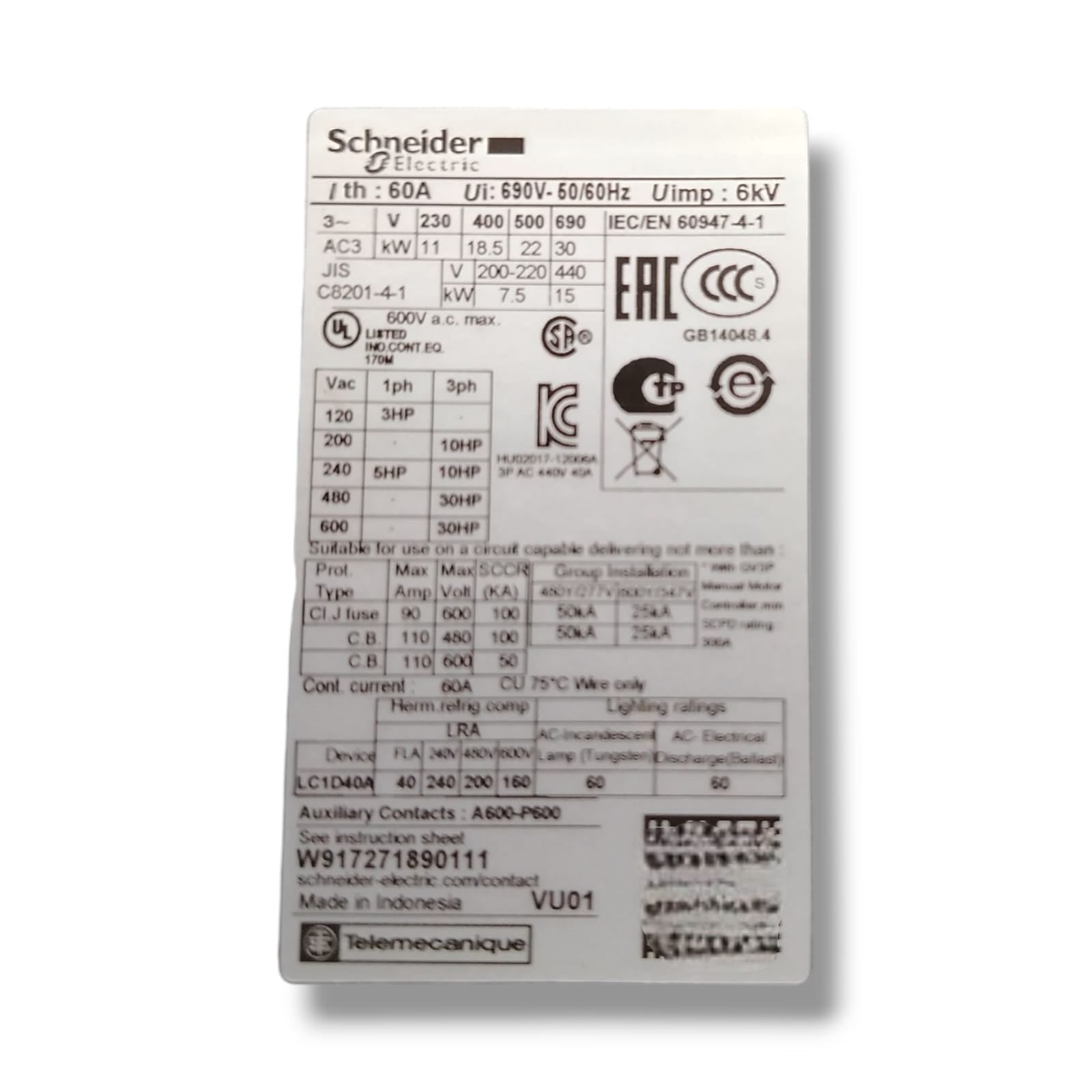 SCHNEIDER ELECTRIC LC1D40A ARRANCADOR