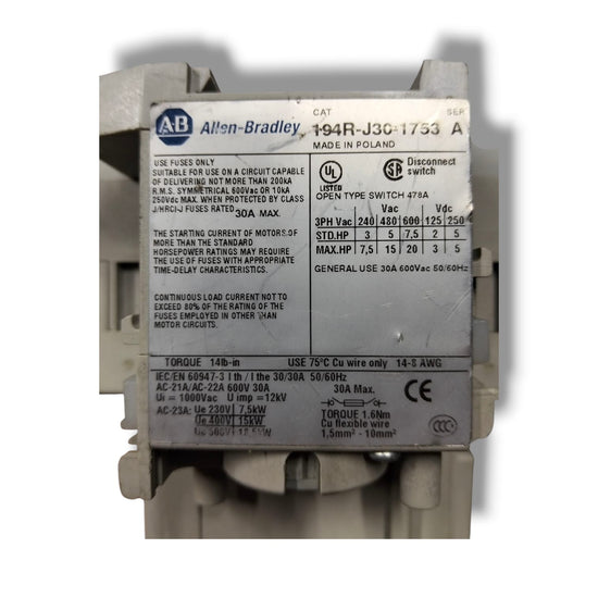 ALLEN BRADLEY 194R-J30-1753 INTERRUPTOR DE DESCONEXIÓN