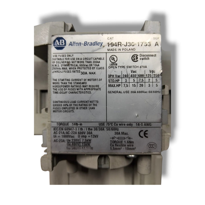 ALLEN BRADLEY 194R-J30-1753 INTERRUPTOR DE DESCONEXIÓN