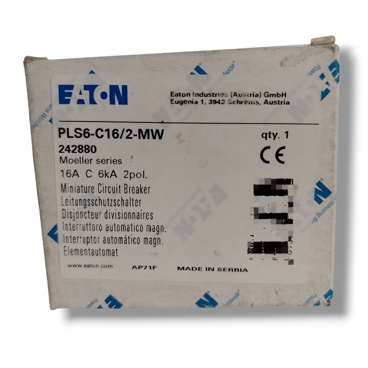 EATON PLS6-C16/2-MW INTERRUPTOR TERMOMAGNETICO 2 POLOS