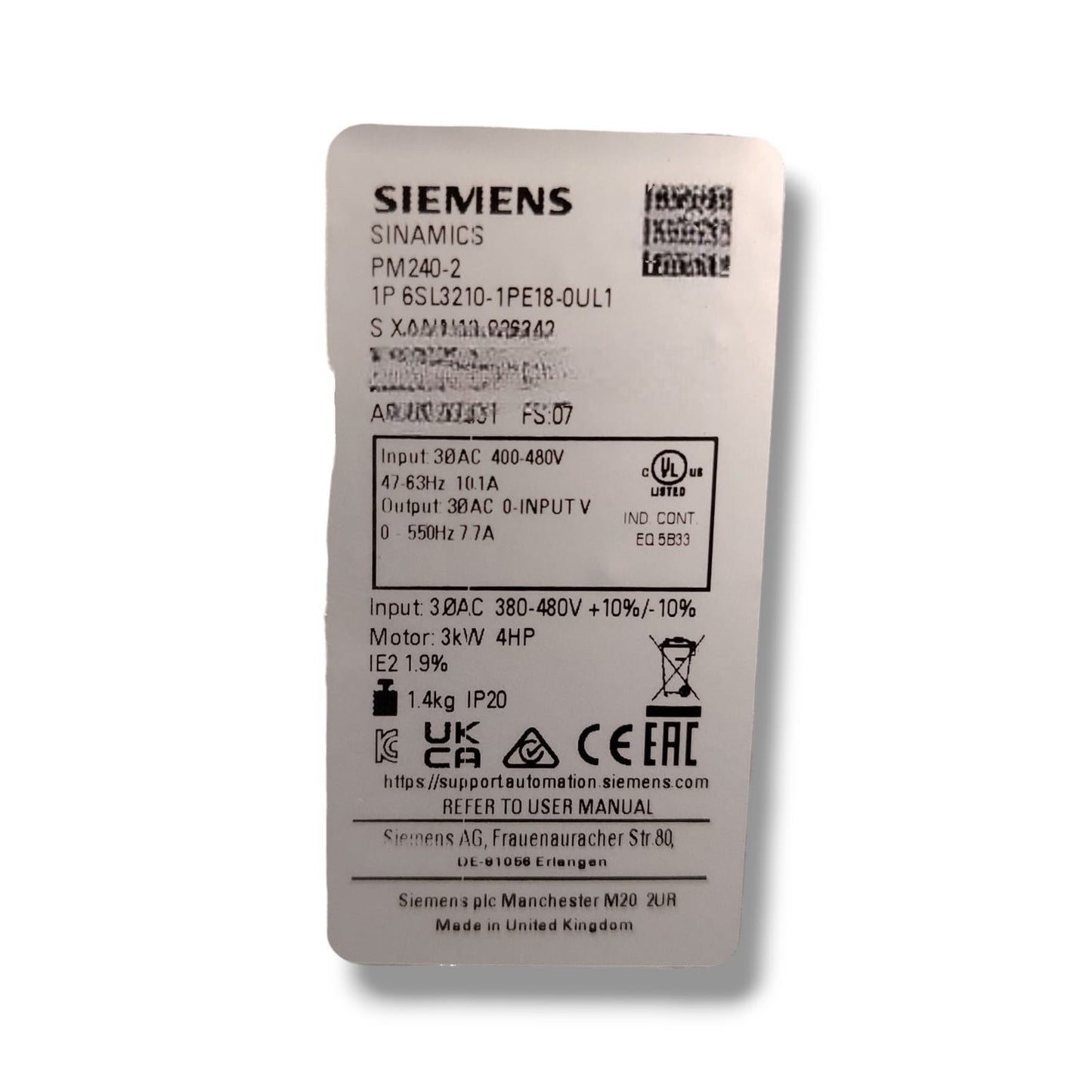 SIEMENS 6SL3210-1PE18-0UL1