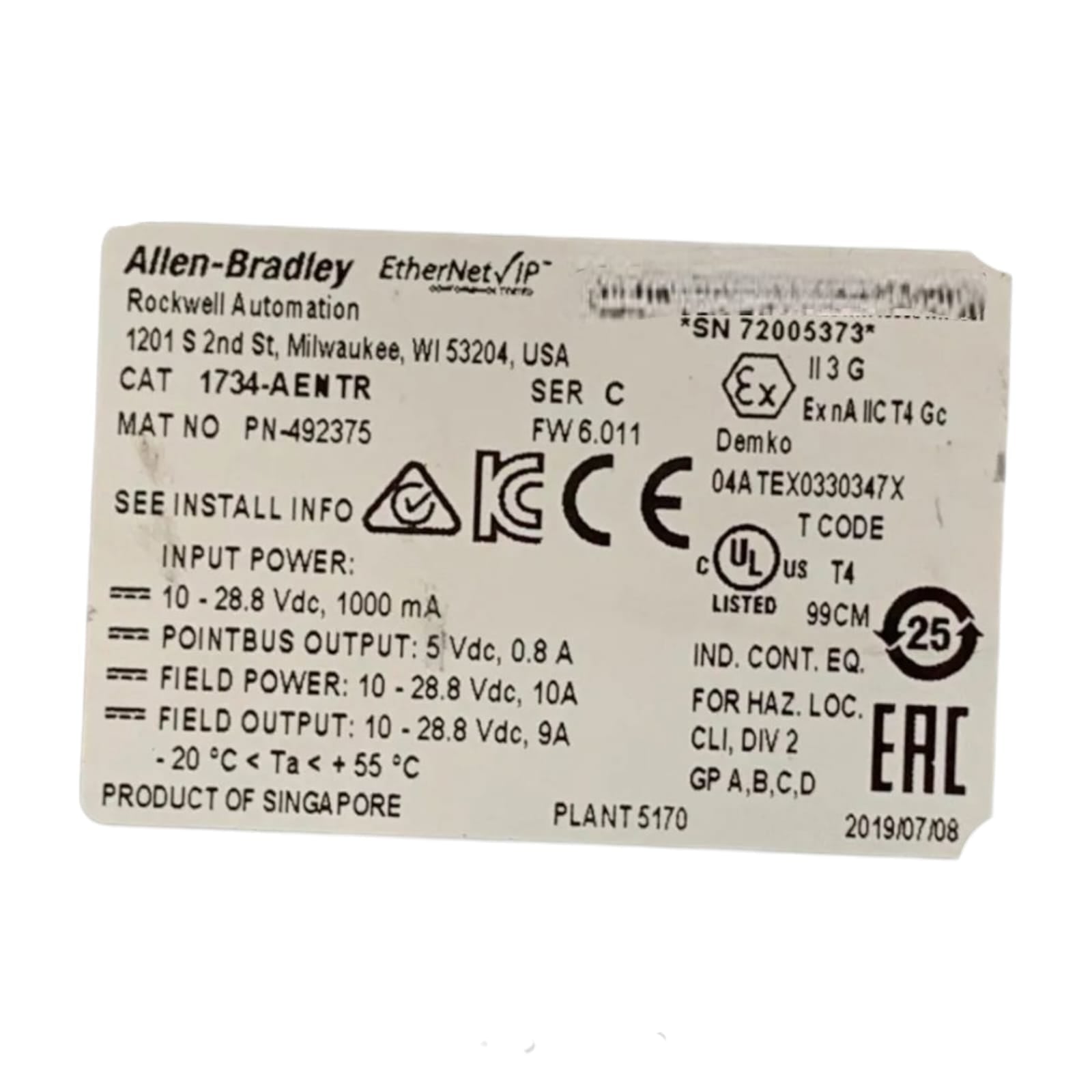 Allen Bradley 1734-aentr adaptador de red Ethernet