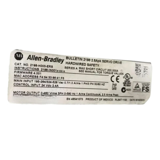 Allen Bradley 2198-h003-ers Ser A servodrive