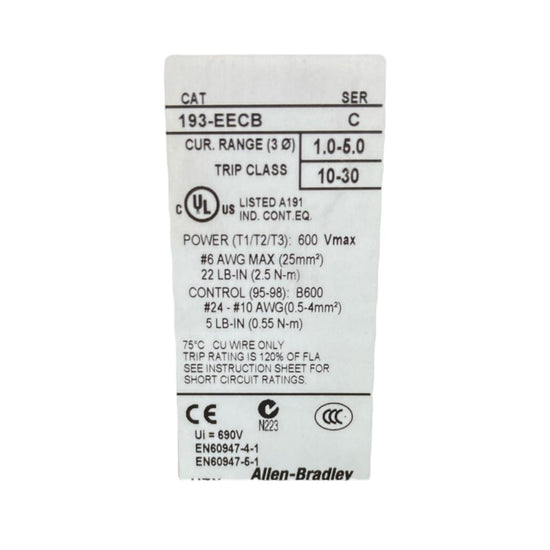 Allen Bradley 193-eecb Ser C relé electrónico de sobrecarga