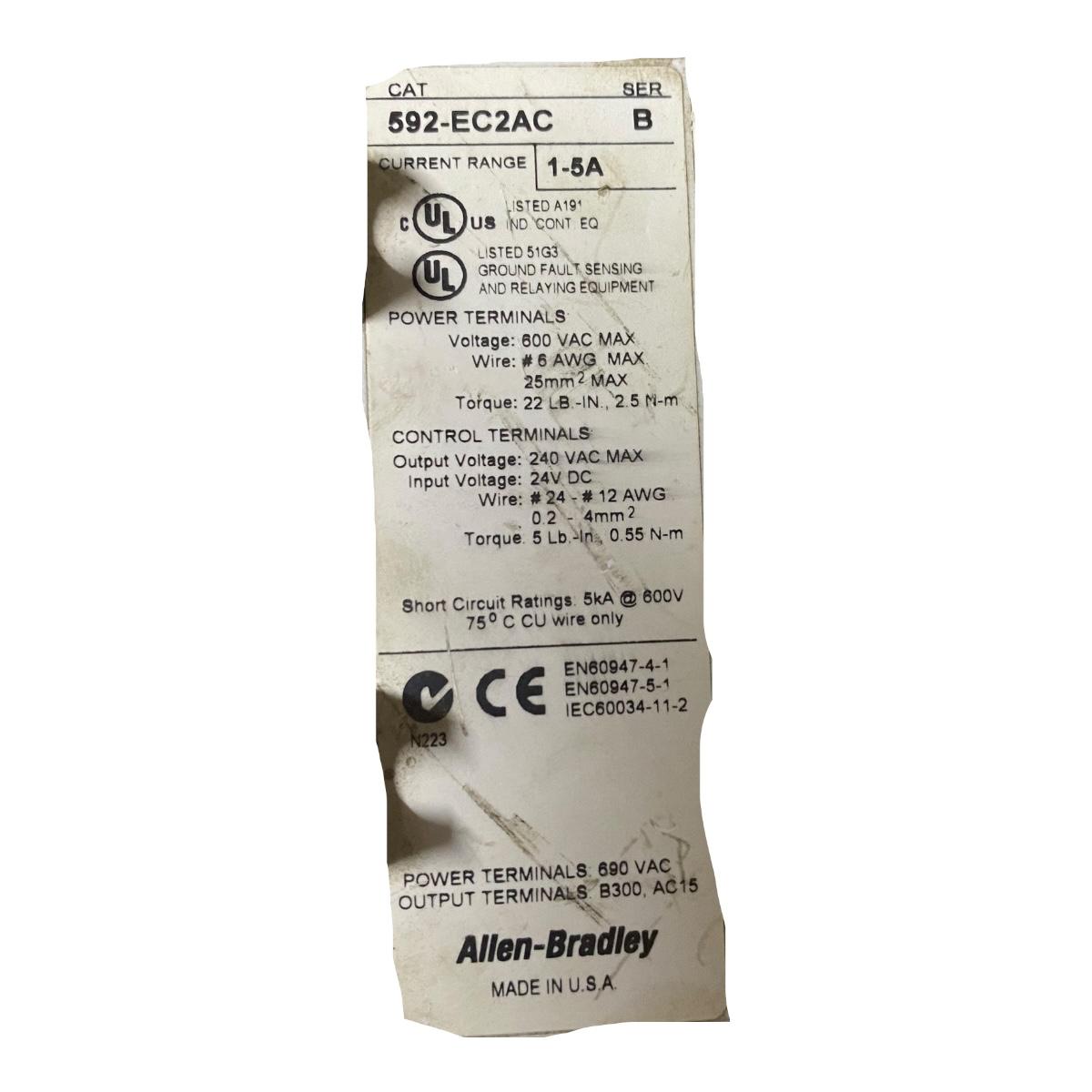 Allen Bradley 592-ec2ac relé de sobrecarga