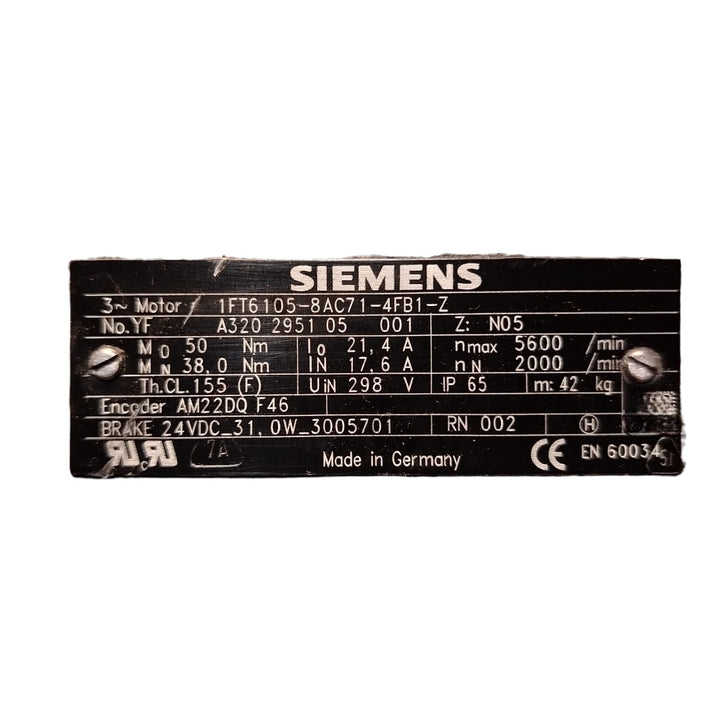SIEMENS 1FT6105-8AC71-4FB1-Z SERVOMOTOR