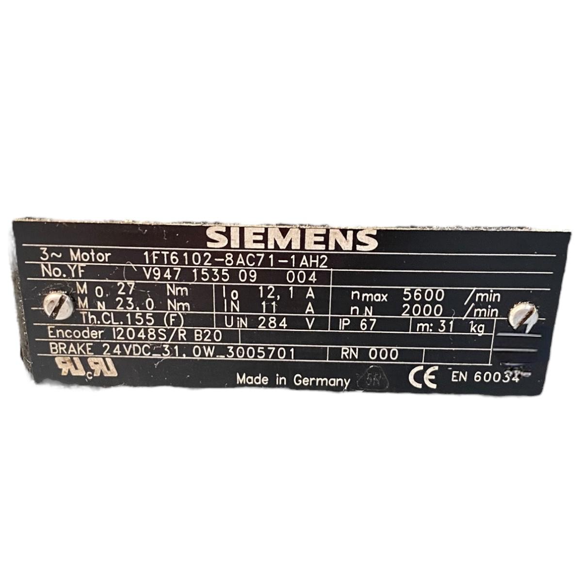 Siemens 1ft6105-8ac7 1-afa1-z servo motor