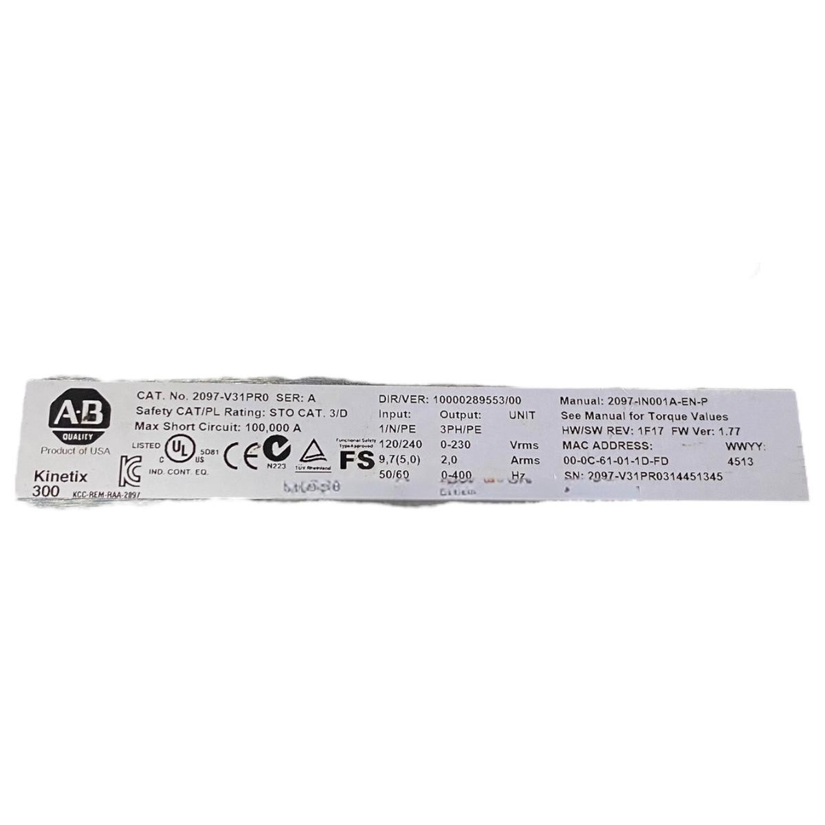 Allen Bradley 2097-v31pr0 servo drive