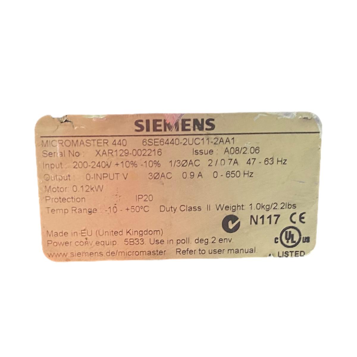 Siemens 6se6440 2uc11 2aa1 convertidor de frecuencia No Sirve, Para Refacciones