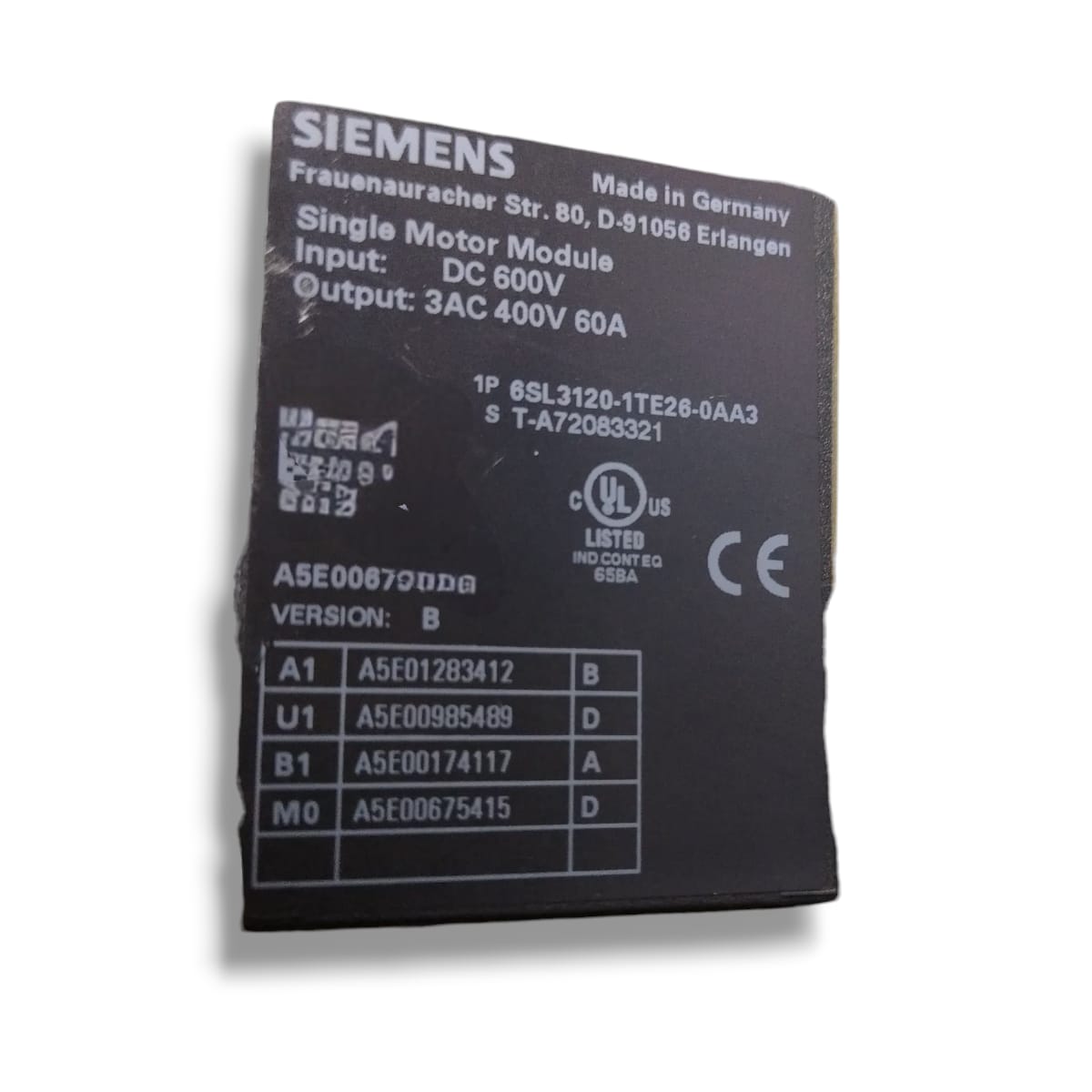 SIEMENS 6SL3120-1TE26-0AA3 SERVOMOTOR