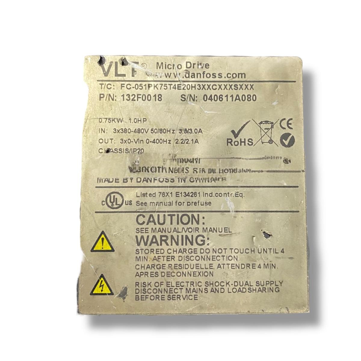 Danfoss Fc-051pk75t4e20h3xxcxxxsxxx convertidor de frecuencia Para Refacciones