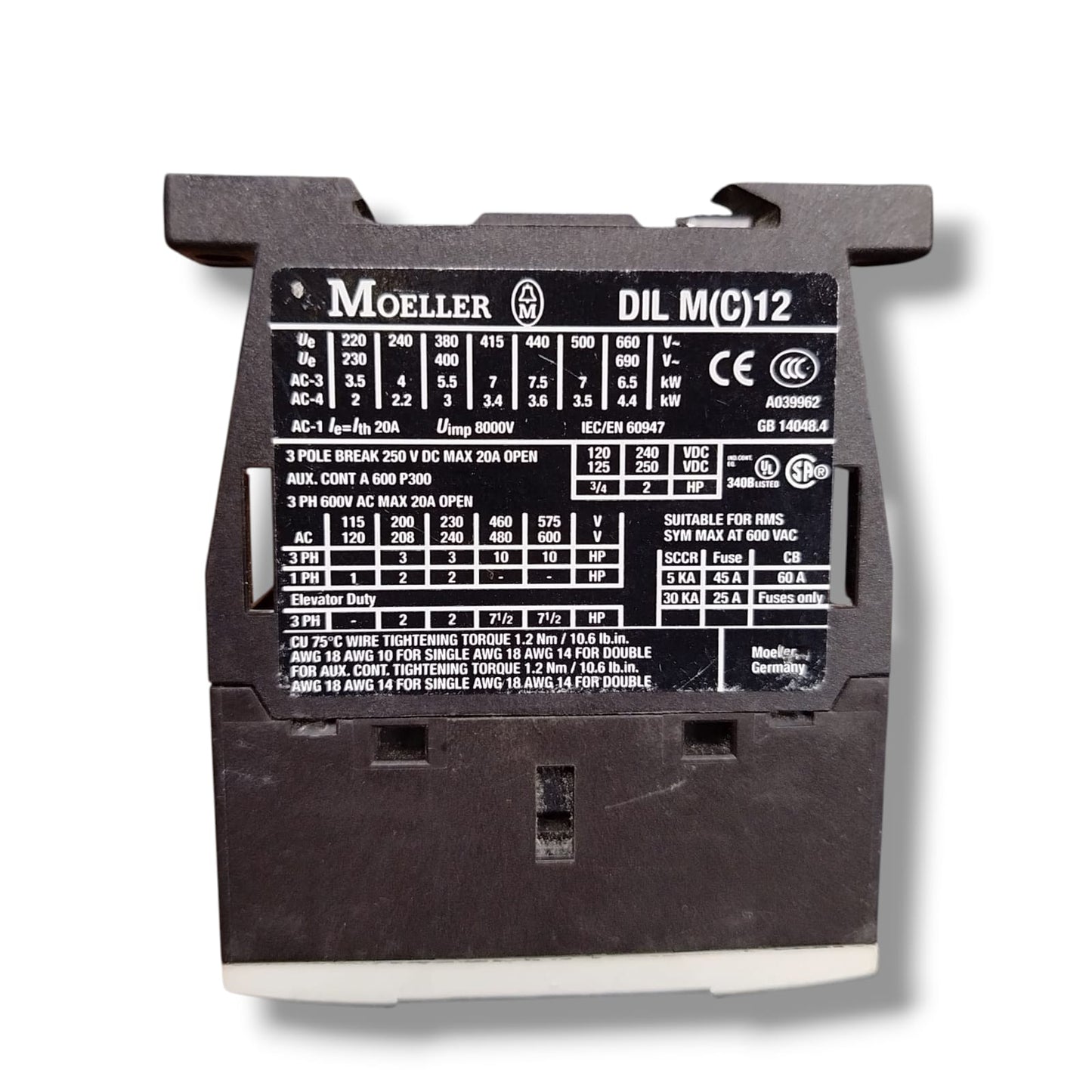 MOELLER DIL M(C)12 CONTACTOR TRIFASICO