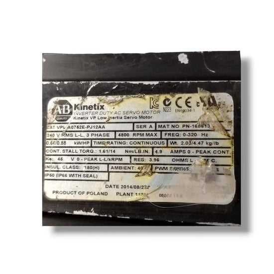 Allen Bradley Vpl-a0752e-pj12aa motor servo
