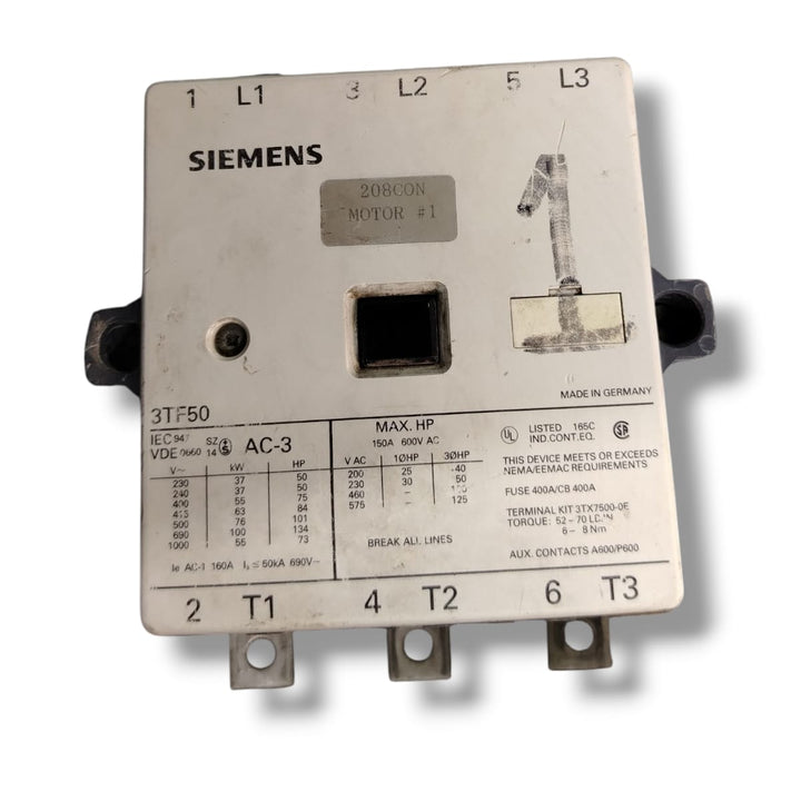 SIEMENS 3TF5022-0AK6 CONTACTOR PARA MOTORES ÉLECTRICOS TRIFÁSICOS (CON DETALLE)