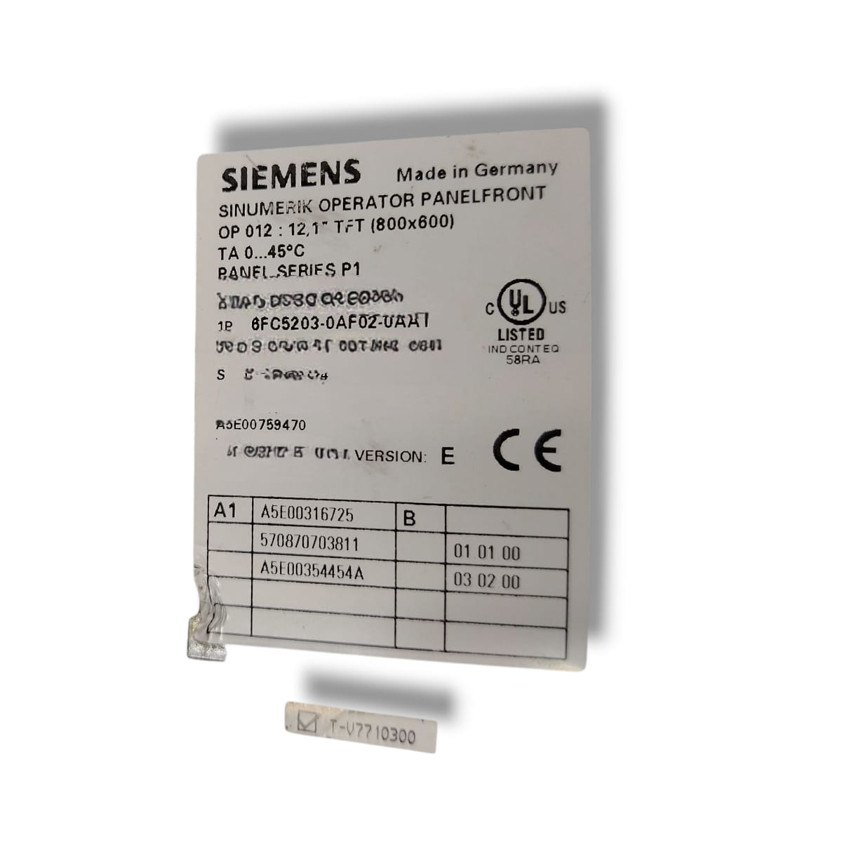 SIEMENS 6FC5203-0AF02-0AA1+6FC5312-0DA00-0AA1 PANEL FRONTAL DE OPERADOR