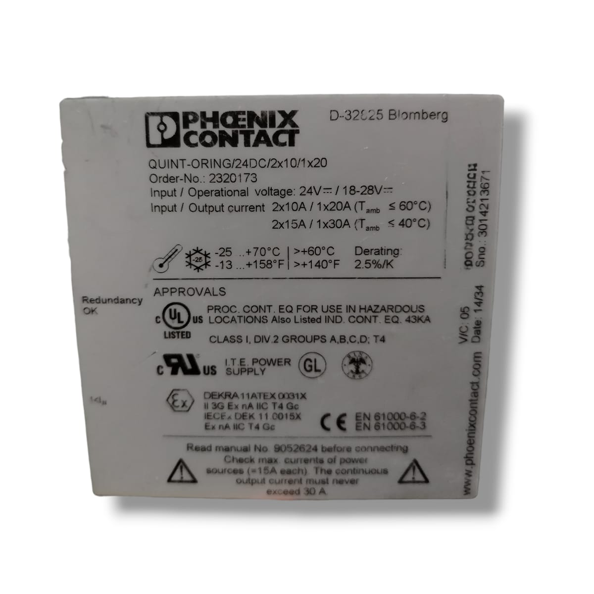 PHOENIX CONTACT Quint-oring/24dc/2x10/1x20 Módulo de redundancia
