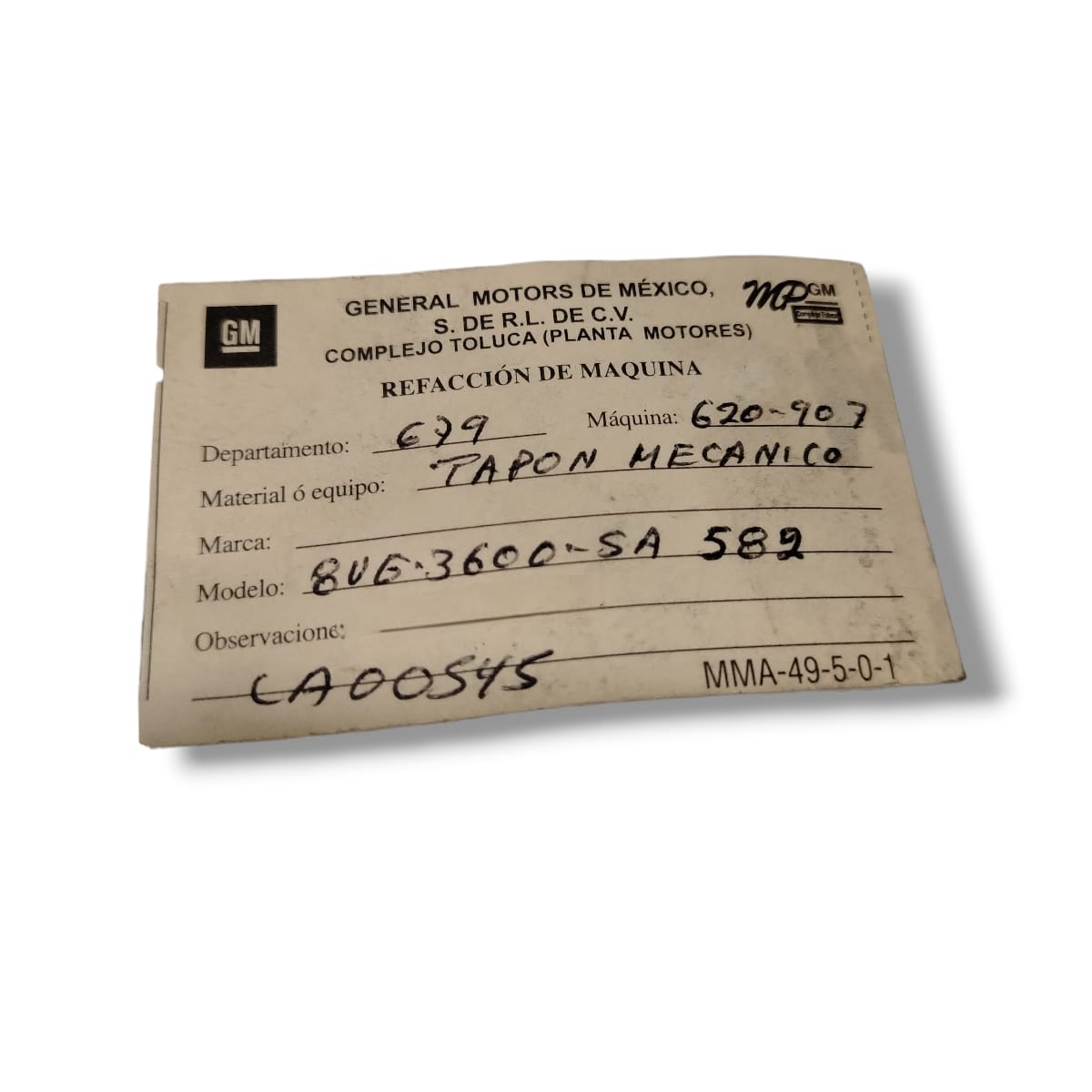 S/M 8VG-3600-SA-582 TAPON MECÁNICO