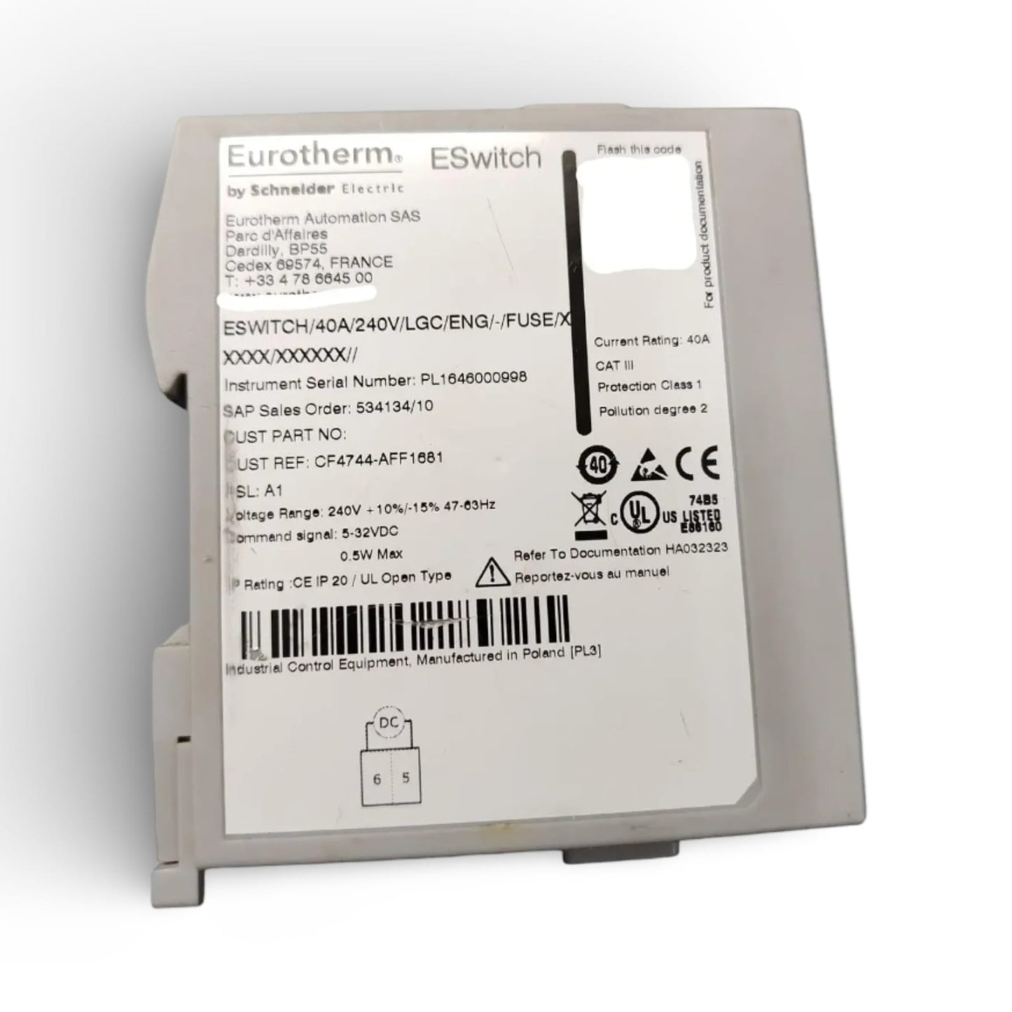EUROTHERM ESWITCH/40A/240V/LGC/ENG/-/FUSE/X