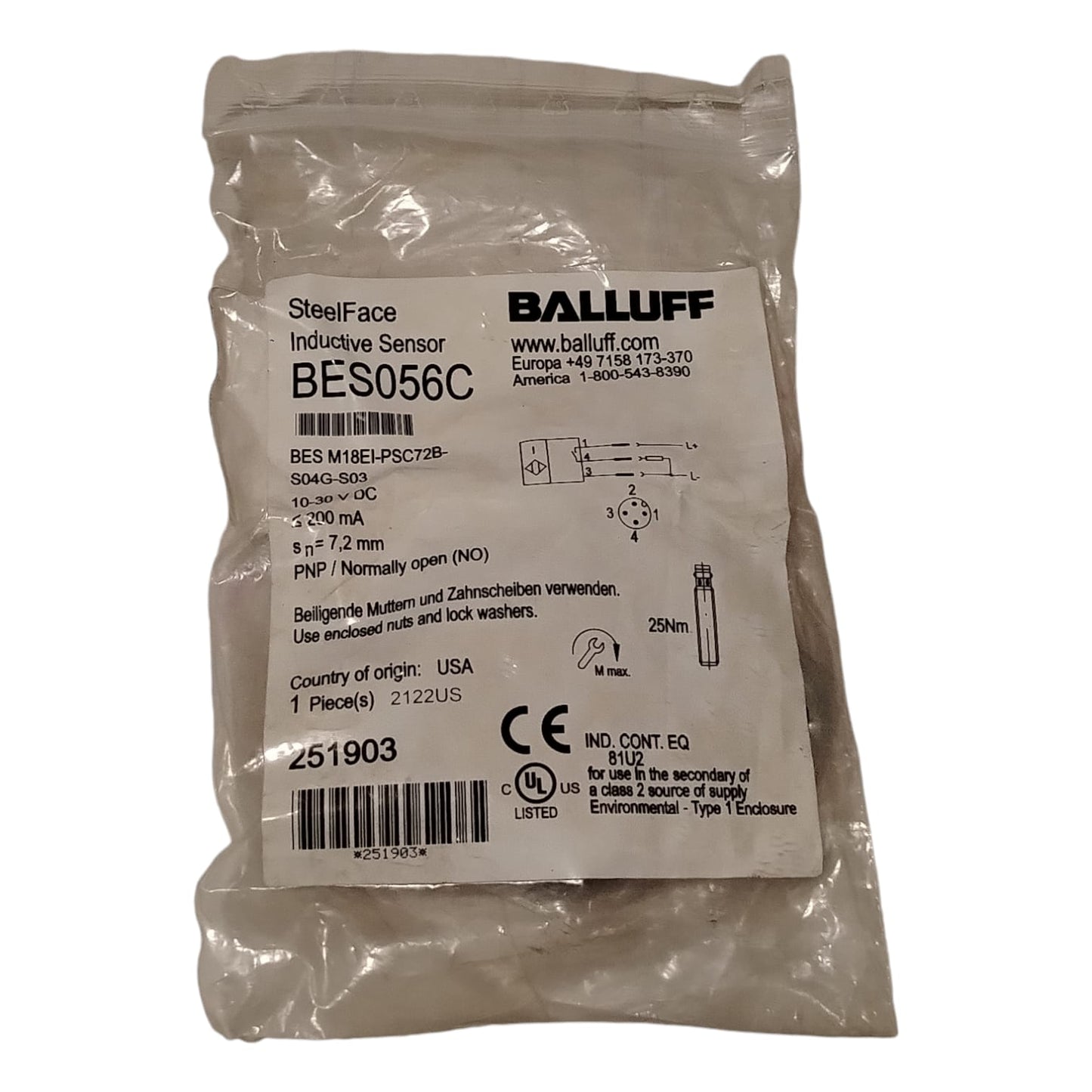 BALLUFF BES056C BES M18EH-PSC72B-S04G-S03 Sensor inductivo