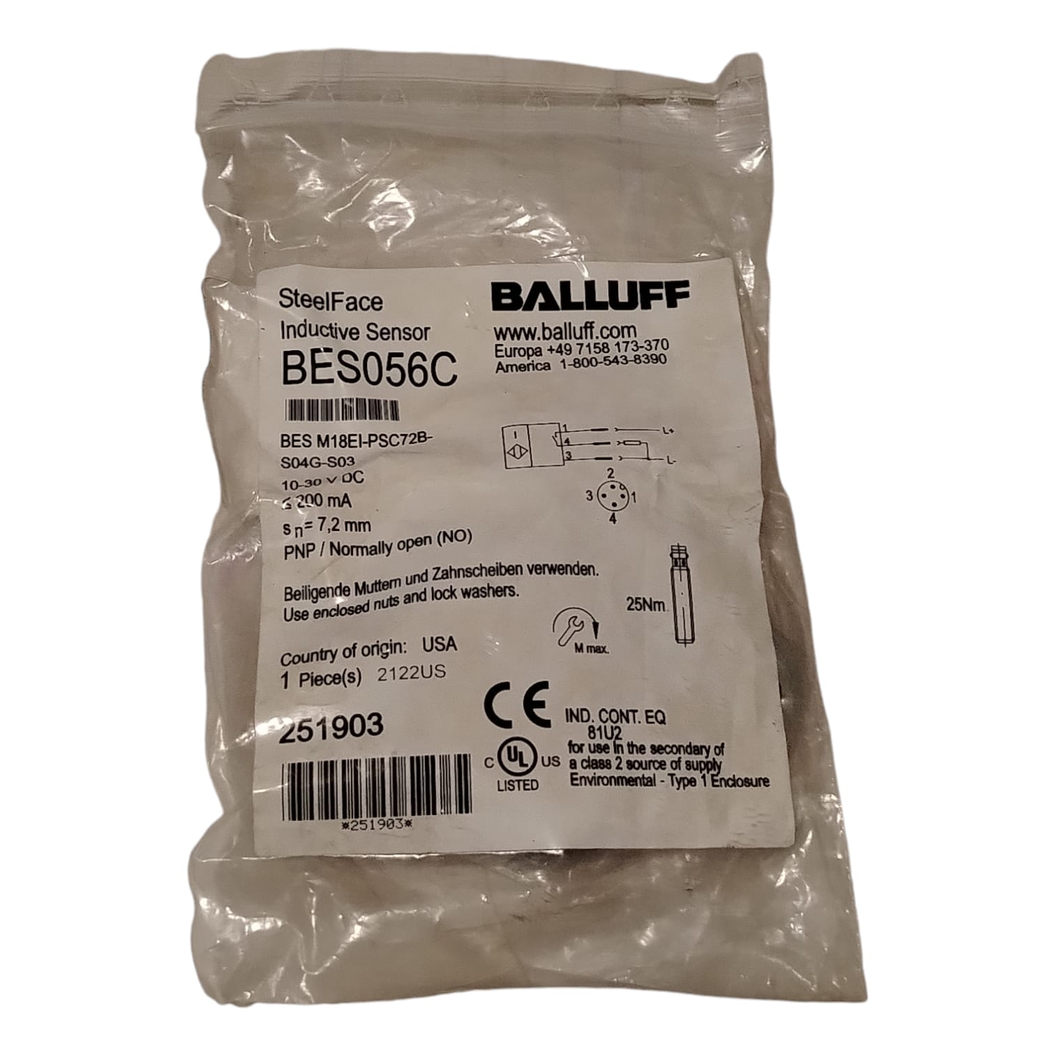 BALLUFF BES056C BES M18EH-PSC72B-S04G-S03 Sensor inductivo