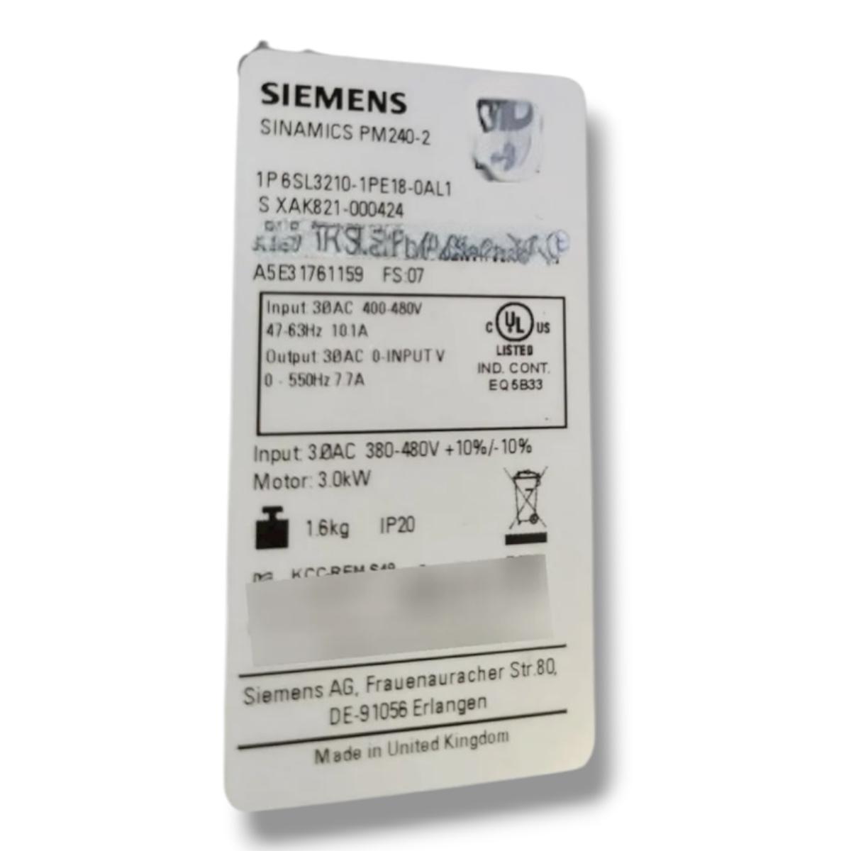 SIEMENS 6SL3210‑1PE18‑0AL1 MODULO DE POTENCIA