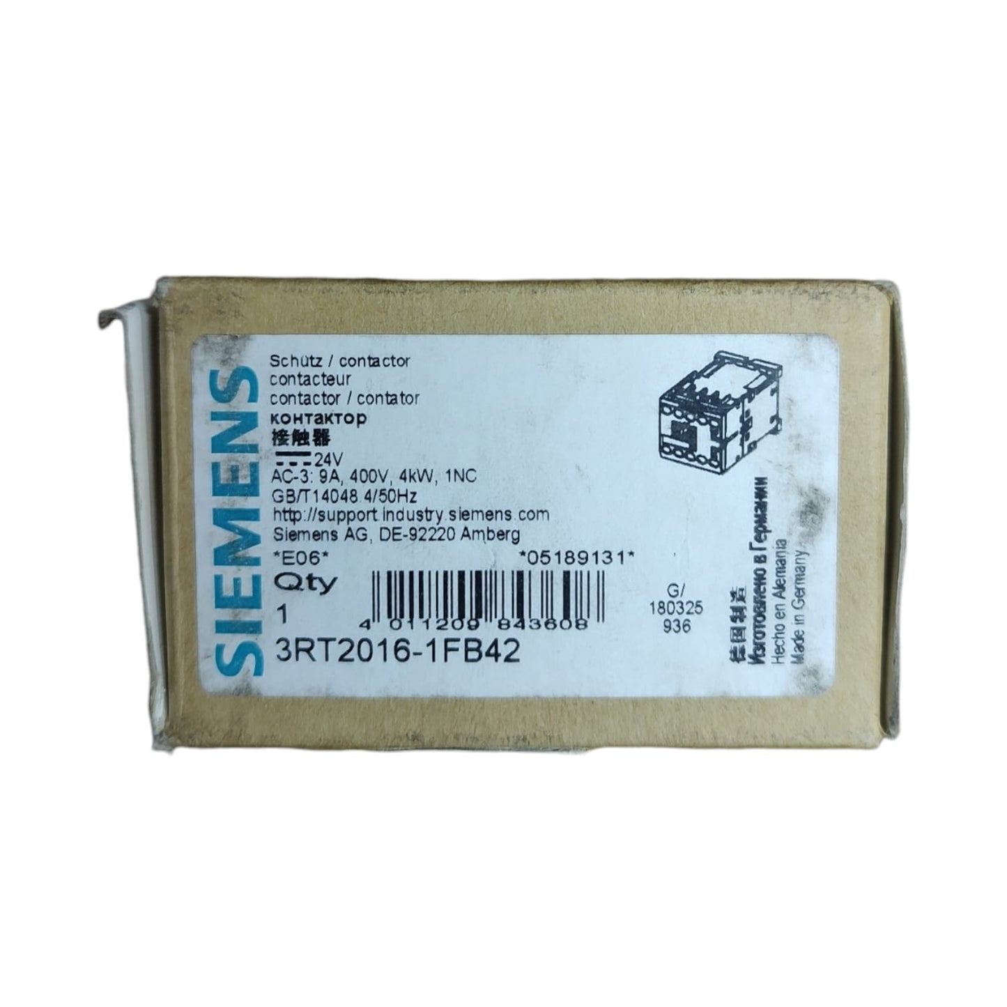 Siemens 3RT2016-1FB42 Contactor sirius