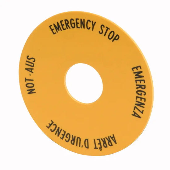 M22-XAK1 Etiqueta circular 90mm “Paro De Mergencia” 4 idiomas (DE, EN, FR, IT)