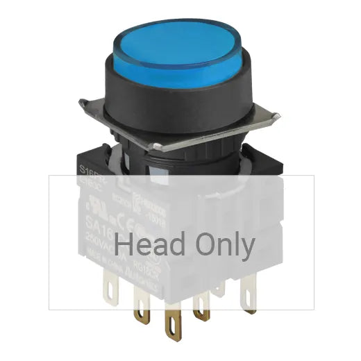 S16PR-E2B Botón pulsador redondo saliente 16mm mantenido azul