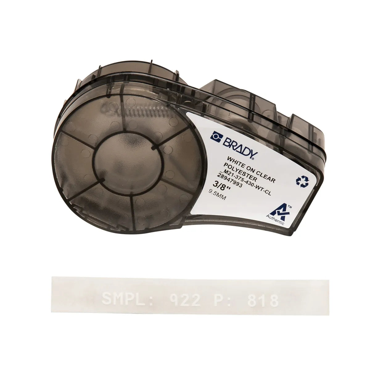 Etiqueta continua de poliéster transparente 3/8″ 0.375W in x 21L ft Blanco