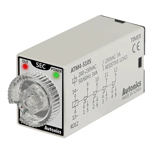 ATM4-510S Mini-timer análogo On Delay 14 pines 21.5Wx28Hmm 1-10s 220VCA 4NA4NC