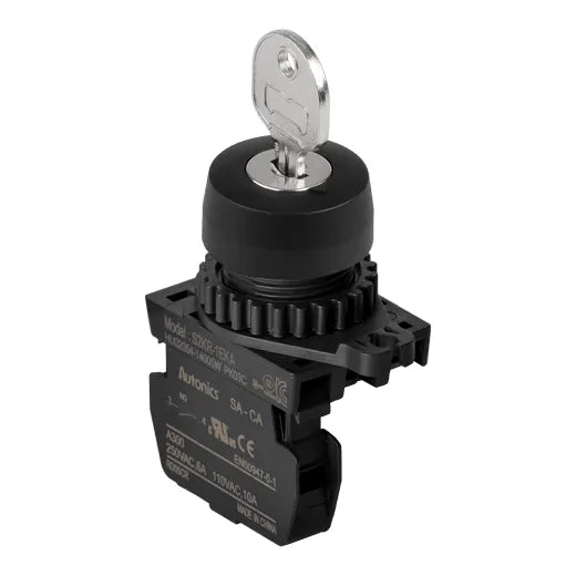 S2KR-1EKAM Selector de llave 2 posiciones 22mm momentáneo Color negro 1NA