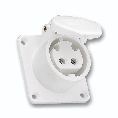 Clavija empotrar recta CD 32A 2P 24VCD 10h Blanco IP44