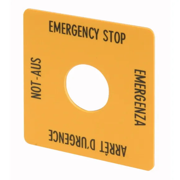 M22-XYK1 Etiqueta cuadrada 50X50mm “Paro De Mergencia” 4 idiomas (DE, EN, FR, IT